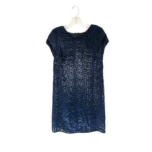 Shoshanna Blue Black Faux Fir Silk Blend Short Sleeve Mini Shirt Dress Size 0
